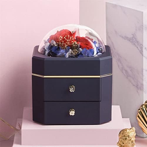 CXDTBH Романтична Ковчег За бижута Подарък кутия с Изкуствени цветя, Кутия за червило Осмоъгълна Кутия за цветя (Цвят: