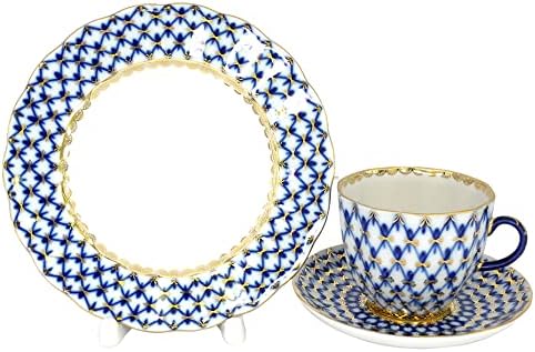 Чашата за кафе и чиния от Ломоносовского порцелан с кобальтовой мрежа 3 бр.
