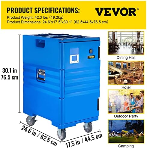 Държач за хранителни тави с изолация VEVOR, гореща кутия 109 Кв. за обществено хранене, държач за храна кутии LLDPE с