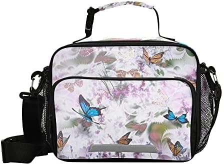 Обяд-Бокс MNSRUU Butterfly Summer Flowers, Множество Запечатани Чанта-Хладилник с Регулируем пагон за Пикник, на Работа,