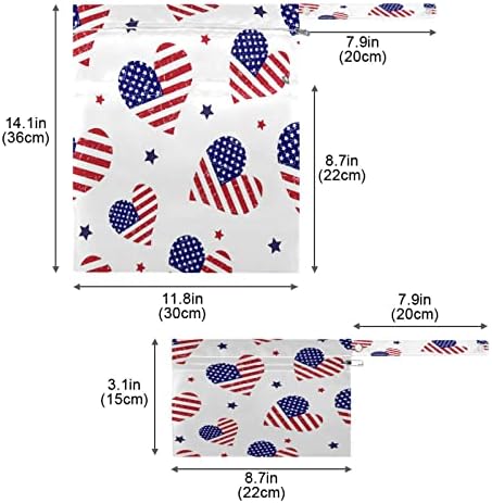 DJYQBFA Американски Флаг с Изображение на Сърцето Мокри и Сухи Чанти 2 елемента Водоустойчив Влажна Чанта за Многократна