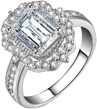 Елегантен Пръстен с диамант, Модно Дамско Пръстен с Цирконием, Диамантен Годежен пръстен, Подаръци за мъже и жени (Сребро,
