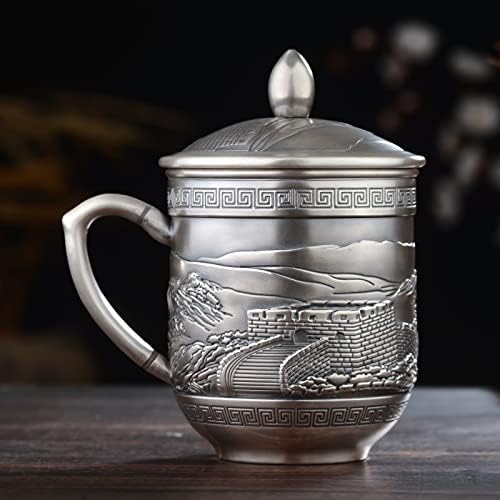 Китайска Чаена Чаша GOHQ с дръжка и капак, Реколта Кафеена чаша от сребро 999 Проба за Приготвяне На чай, Подарък ръчна