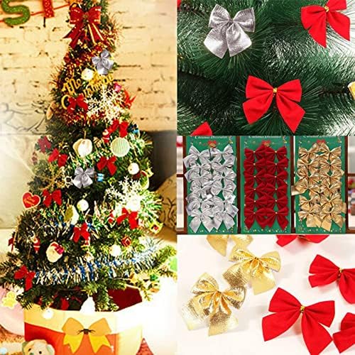 Коледна Украса Лък, Коледна Елха, Венец, Украса, Сладки Цветни Коледни Панделки от Полиестер, 12 Опаковки за подаръци,