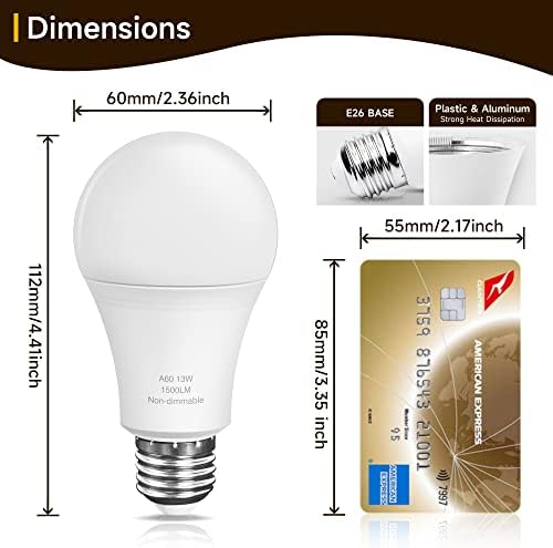 Led лампи UNILAMP A19 мощност 13 W, Еквивалент на led лампи с мощност 100 W, Дневен Бял 5000 До 1500 Лумена, Стандартна