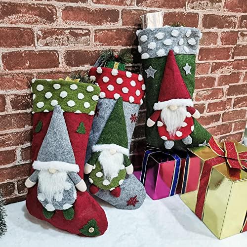Feonvvir Коледни Чорапи 3 опаковки, 18Големи Коледни Чорапи, 3D Шведски Джуджетата, Коледни Чорапи на Дядо Коледа, Семейно