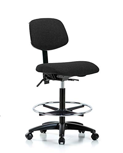 Текстилен стол за сядане LabTech LT41848 с Висока Пейка, Найлон Основа, Хромированное Пръстен за крака, Ролки, Черен