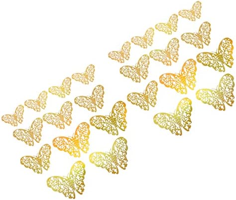 PartyKindom 24 бр. Стикери с Пеперуди, 3D Стикери със Златни Пеперуди, Декоративни Стикери за Дома/Стената/за Украса