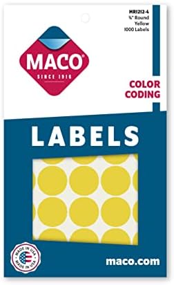 Жълти етикети с цветен кодиране на ATANAS, с диаметър 3/4 инча, 1000 броя в кутия (MR1212-4)