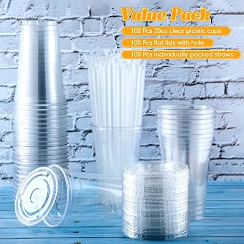 За еднократна употреба Прозрачни Пластмасови Чаши с плоски капаци и соломинками, Кристални Чаши за домашни любимци, Големи