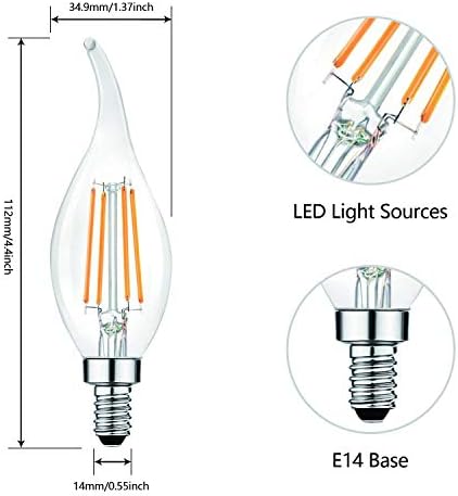 Led лампи-Свещници E12 Мощност 40 W, Еквивалент на лампи с нажежаема жичка, Led крушка-Полилей с мощност 4 Вата, Реколта