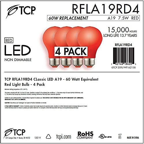 Led лампи TCP RFLA19P4 Капацитет от 60 Вата В еквивалент | Лампи за партита на Празничния Блясък, под Формата на A19,