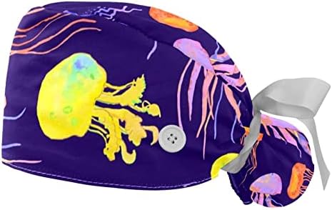 2 Опаковане на Женската Работна шапка с Копчета, Завязанной Отзад на Панделка, Многоцветни Пеперуди в Лента, която покрива