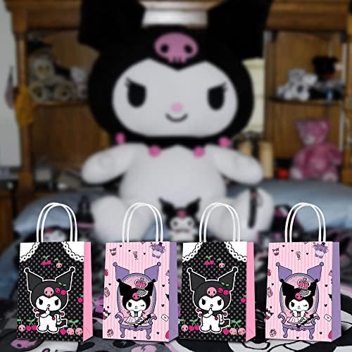 16 бр. Торби за парти Kuromi, Хартиени Подаръчни Торбички Kuromi на Рожден Ден с Дръжки за Тематични Вечерни Бижута Kuromi,