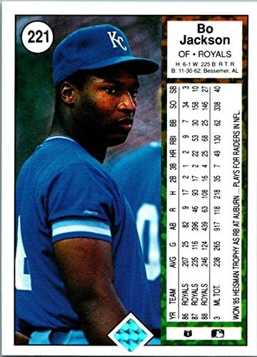 1989 Горната Палуба №221 Бейзболна картичка Бо Джексън Канзас Сити Роялз МЕЙДЖЪР лийг бейзбол NM-MT