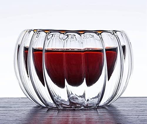 XJhoma Топлоустойчива Творчески чаши за чай Gongfu от прозрачно стъкло с двойни стени [№ 3 (около 35 мл), 8 бр.]