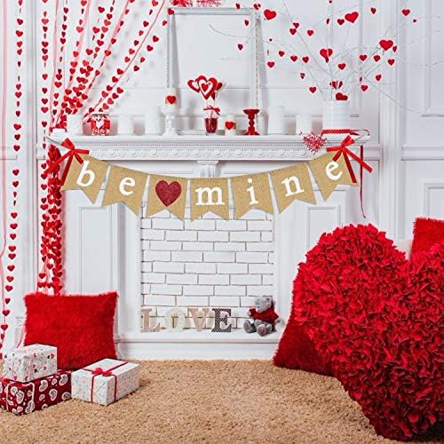 Банер от зебло Be Mine | Декорации за Деня на Св. Валентин | Банер в Свети Валентин с Брилянтен Сърце | Банер от Овесени