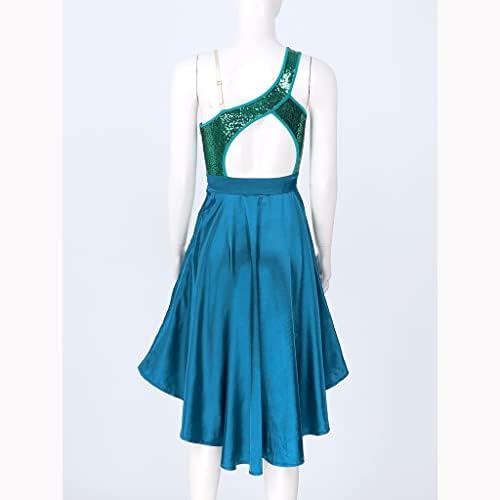 Рокли, Балетное рокля-пакет за жени, Асиметричен подгъва, Балетен костюм за лирични Танци, Съвременни Танцови Облекла (Цвят: Зелен синьо, Размер: S code)