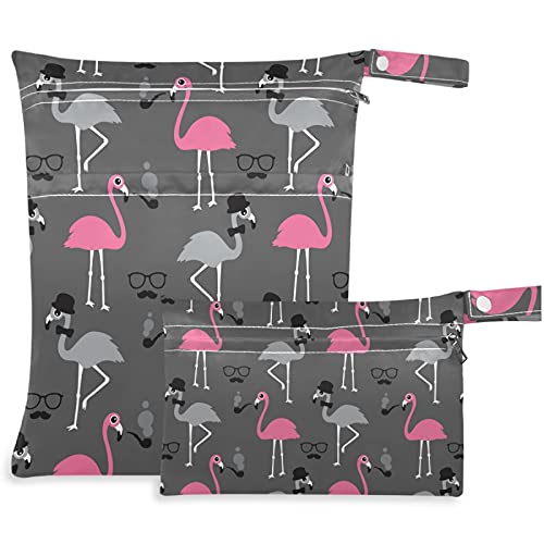 visesunny Flamingo Bird 2 бр., Влажна чанта с джобове с цип, Моющаяся, Множество, Голям за Пътуване, плаж, басейн, детска