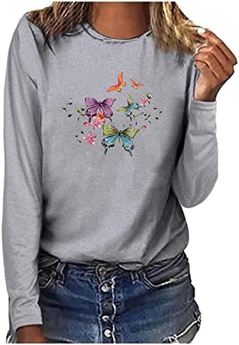 Дамски Ежедневни Риза с Дълъг Ръкав, Скъпа Цветна Тениска с изображение на Пеперуда, Блуза с кръгло деколте, Лятна Свободна
