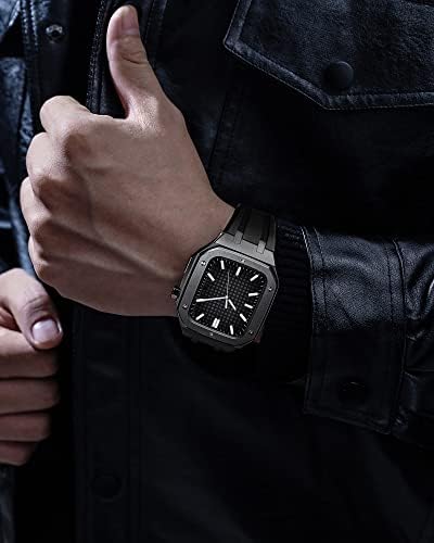 Водоустойчив калъф EEOMOiK за Apple Watch 45 мм Series 7, удароустойчив устойчив на удари Здрав защитен калъф за Apple Watch Серия 4/5/6 SE 44 мм (Цвят: черно-сив, размер: 44 mm за 6/5/4 / SE)