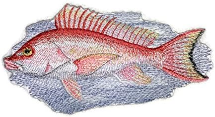 Nature's Bounty Красиви портрети риби по поръчка [Червена риба-костур], Бродирани желязо нашивке [6,5 х 3,5] Произведено в САЩ
